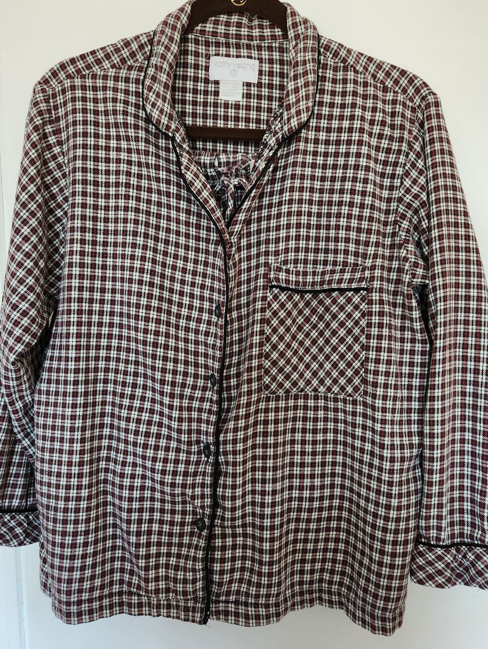 Kathy Ireland Burgundy and White Plaid Button-Down Pajama Set